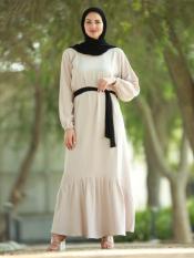 Black and Almond CEY Modest Dress with a Belt  Thump