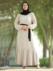 Black and Almond CEY Modest Dress with a Belt  Thump