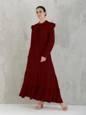 Nylah Modest Dress in Dark Maroon Image