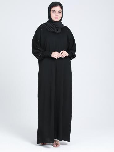 Black Abaya by Gulf Zoom with Handwork on Sleeve