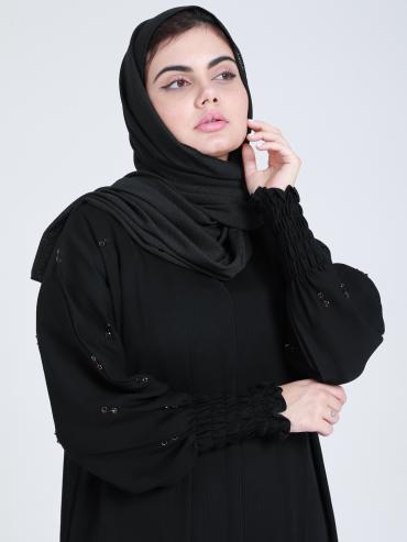 Black Abaya by Gulf Zoom with Handwork on Sleeve