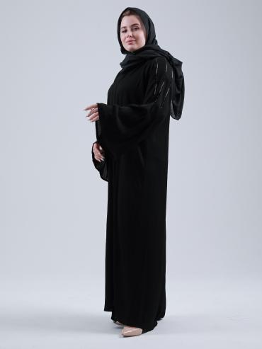 Black Abaya by Gulf Zoom with Simple Handwork on Sleeve