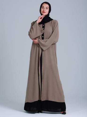 Black And Brown Attached Shrug Abaya With Show Buttons On Front