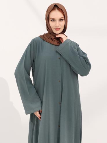 Cadet Blue FrontOpen Abaya with Show Buttons