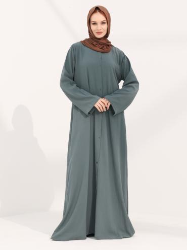 Cadet Blue FrontOpen Abaya with Show Buttons