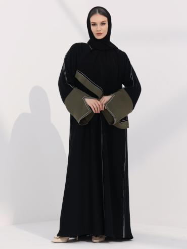 Black Elegant Abaya with Designed Stitching 