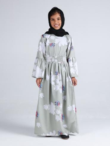 Mint Green Kids Modest Dress with a Floral Print 
