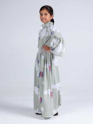 Mint Green Kids Modest Dress with a Floral Print 