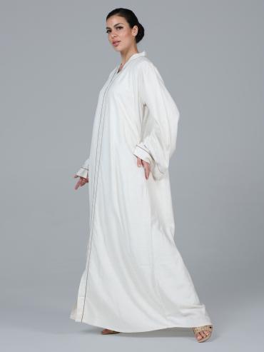 Off White Classic Linen Abaya 