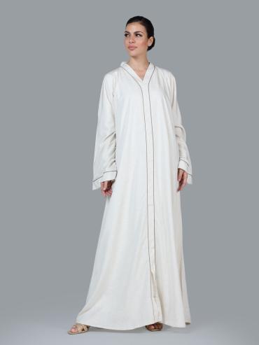 Off White Classic Linen Abaya 