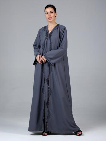 Ash Stylish Abaya with Elegant Handwork 