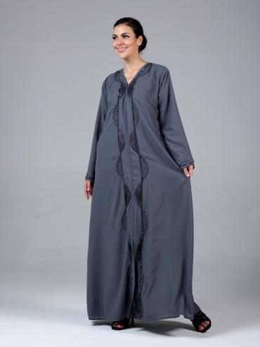 Ash Stylish Abaya with Elegant Handwork 