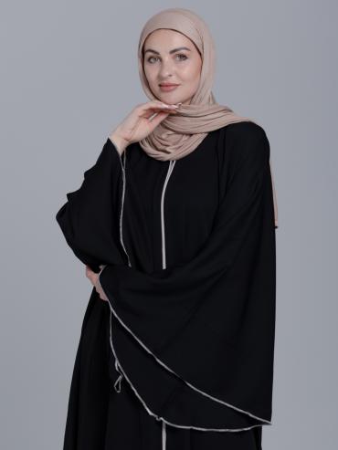 Black Abaya with Overlocking Design