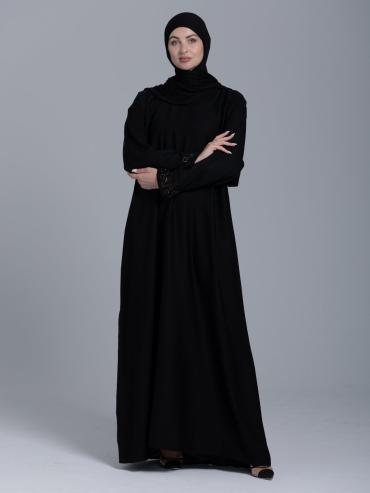 Back Nida Matte Abaya with Handwork on the Sleeves