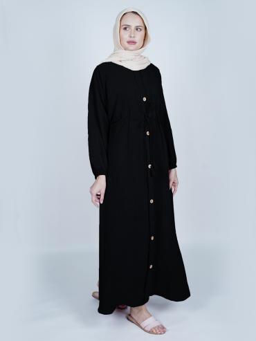 Black Modest Dress with a tieup Knot and Show Buttons on the Front 