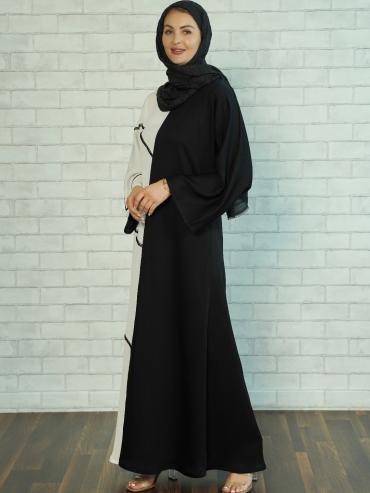 Black and White Abaya with Handwork on the Front 