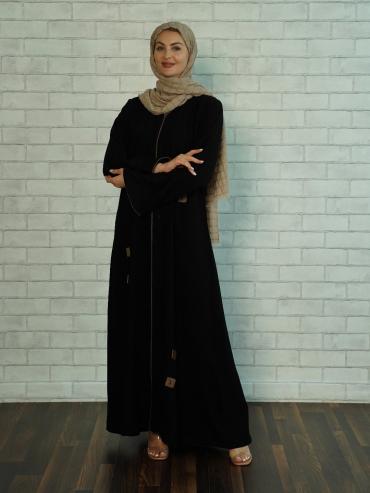 Black Elegant Abaya with a Show Button on the Front 