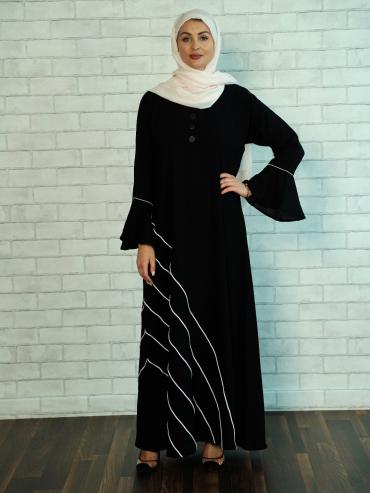 Stylish Black Abaya with Dori work and a Show Button on the Front