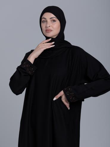 Back Nida Matte Abaya with Handwork on the Sleeves