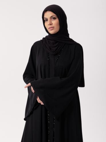 Black Modest Abaya with Handwork on the Front 