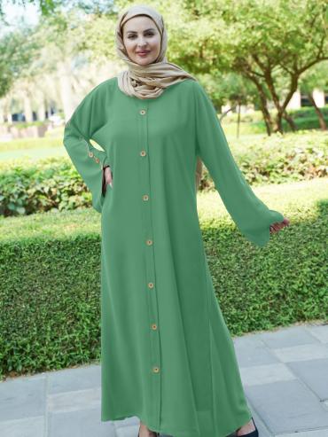 Mint CEY Abaya With Beige Piping And Show Buttons on the Front And Sleeves 