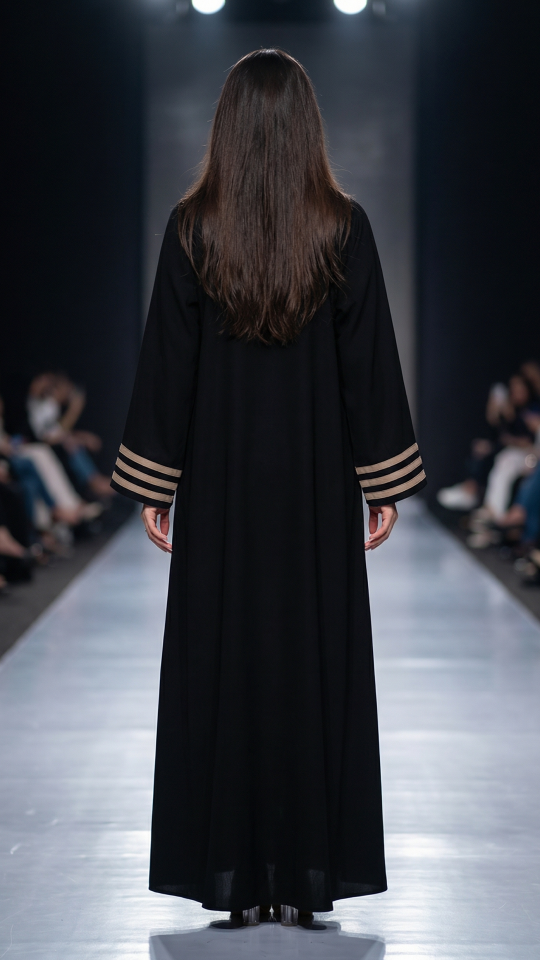 Black and Beige Abaya with Piping and Pleat Work on the Front 