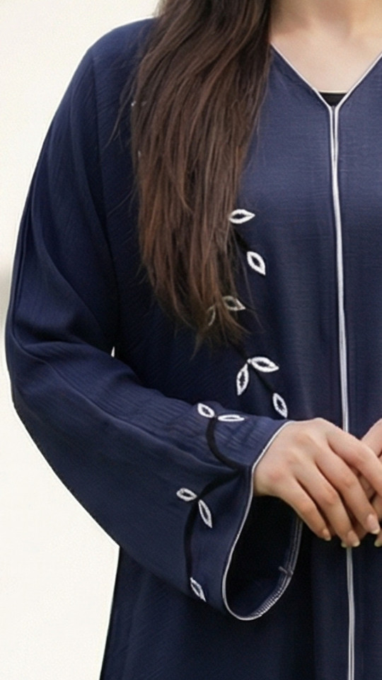 Bulk Zoom Abaya with Crystal Hand Work And Piping in Navy Blue