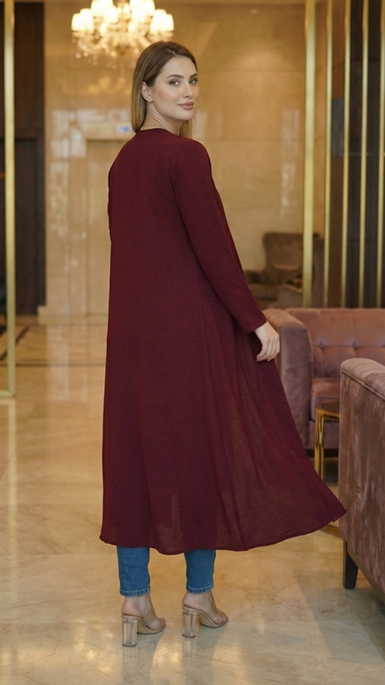 CEY Kurti with a Shrug and Show Buttons on the Front in Maroon and Off white 
