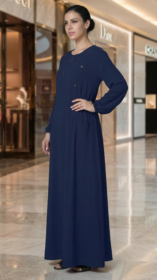 Bulk Navy Blue Yusra Modest Abaya with Two Side Pockets