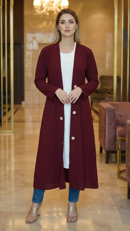 CEY Kurti with a Shrug and Show Buttons on the Front in Maroon and Off white 