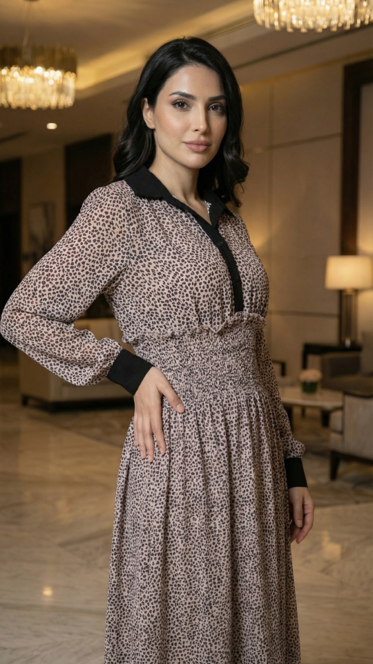 Polka Dot Printed Modest Dress