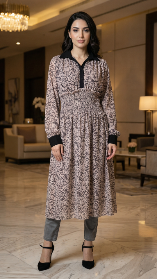 Polka Dot Printed Modest Dress