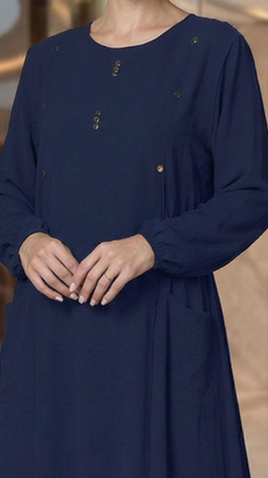 Bulk Navy Blue Yusra Modest Abaya with Two Side Pockets