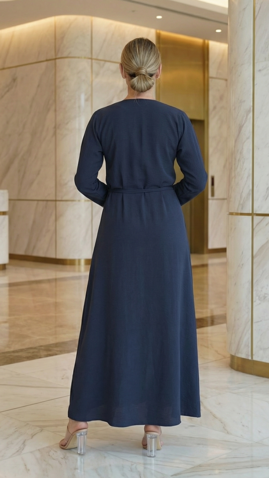 Dark Grey and almond Modest Dress with Show Buttons on the Front