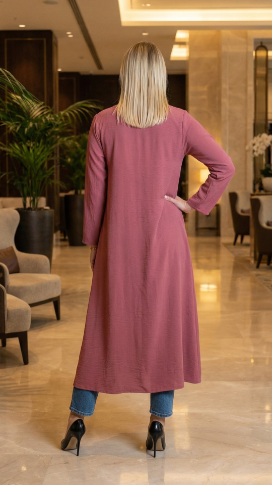 CEY Kurti with a Shrug and Show Buttons on the Front in Puce Pink and Black