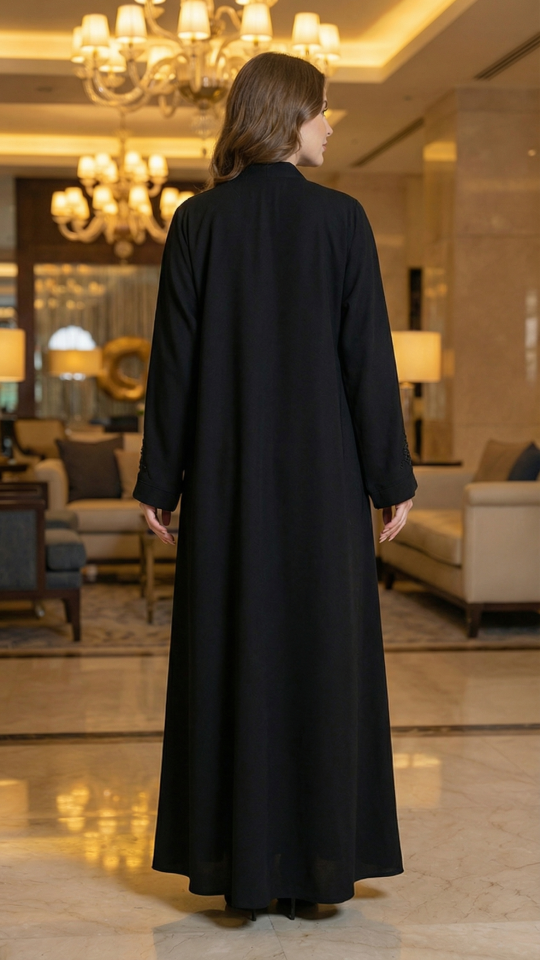 Black Masha Crepe simple Abaya with Crystal Handwork 