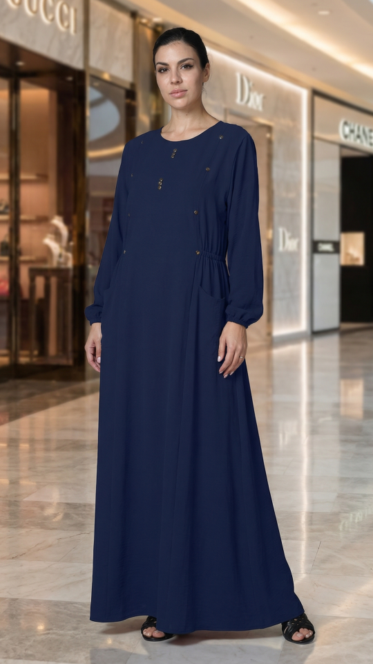 Bulk Navy Blue Yusra Modest Abaya with Two Side Pockets