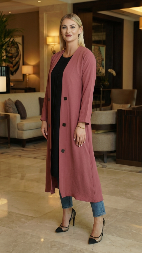CEY Kurti with a Shrug and Show Buttons on the Front in Puce Pink and Black