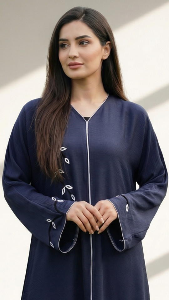 Bulk Zoom Abaya with Crystal Hand Work And Piping in Navy Blue