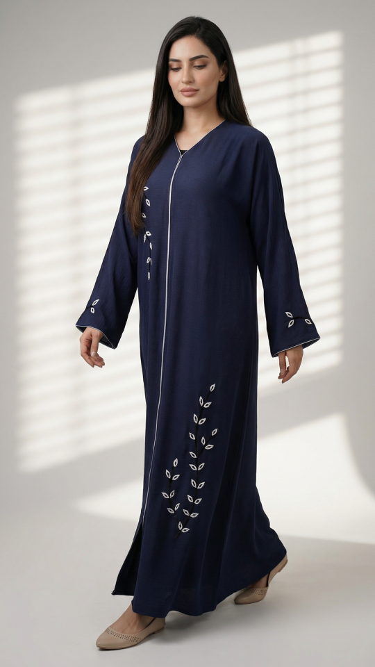 Bulk Zoom Abaya with Crystal Hand Work And Piping in Navy Blue