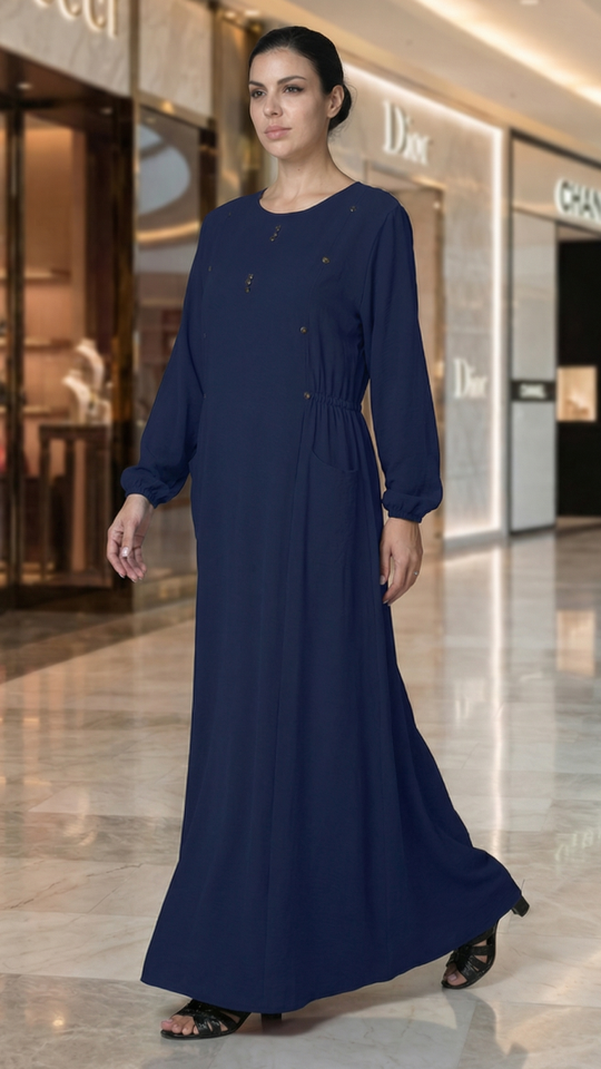 Bulk Navy Blue Yusra Modest Abaya with Two Side Pockets