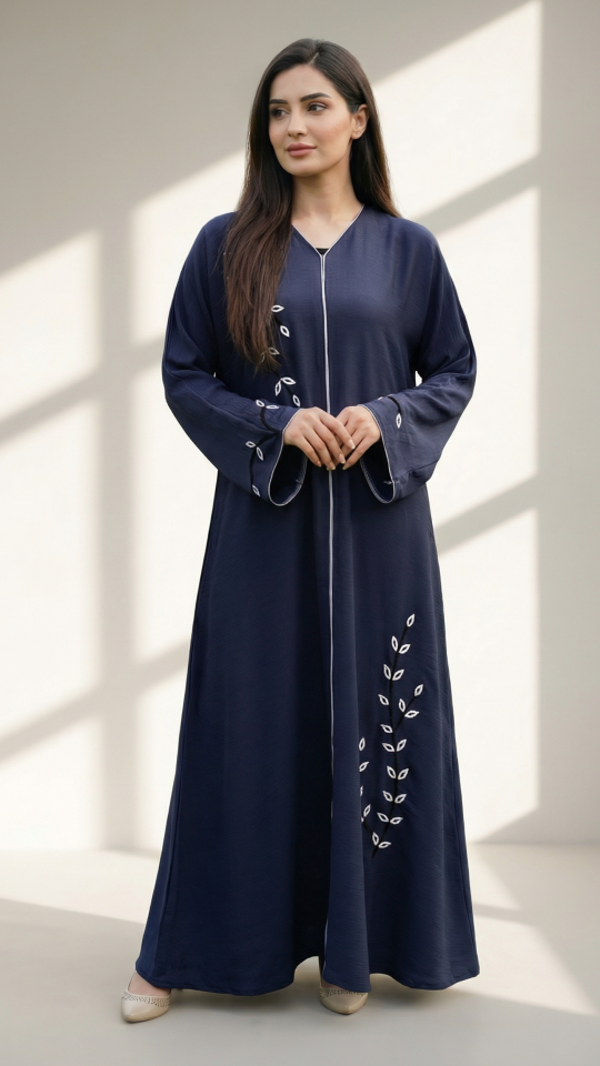 Bulk Zoom Abaya with Crystal Hand Work And Piping in Navy Blue