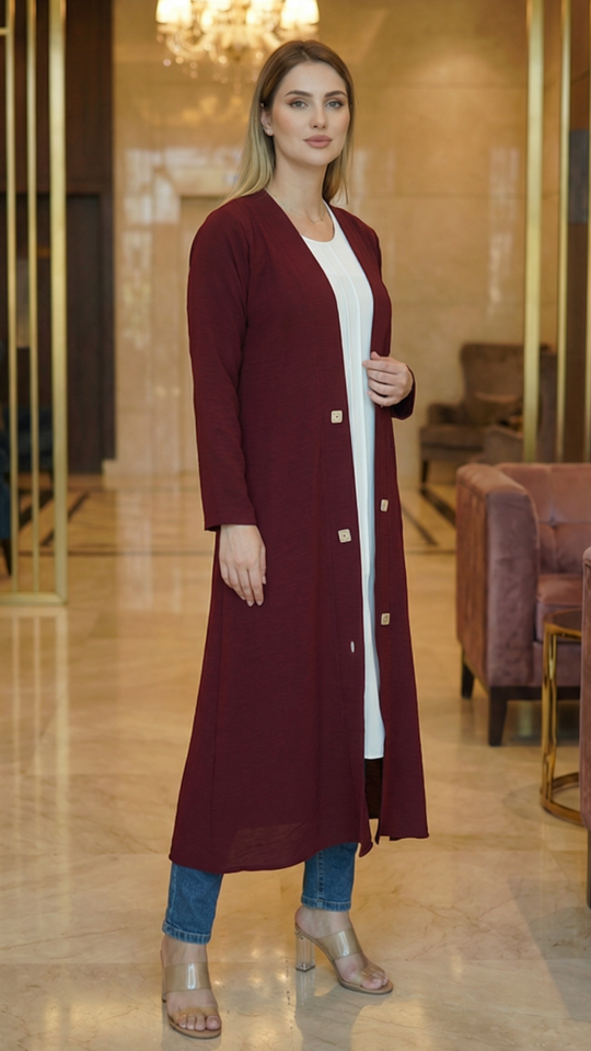 CEY Kurti with a Shrug and Show Buttons on the Front in Maroon and Off white 