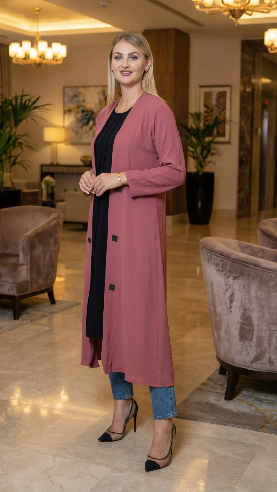 CEY Kurti with a Shrug and Show Buttons on the Front in Puce Pink and Black