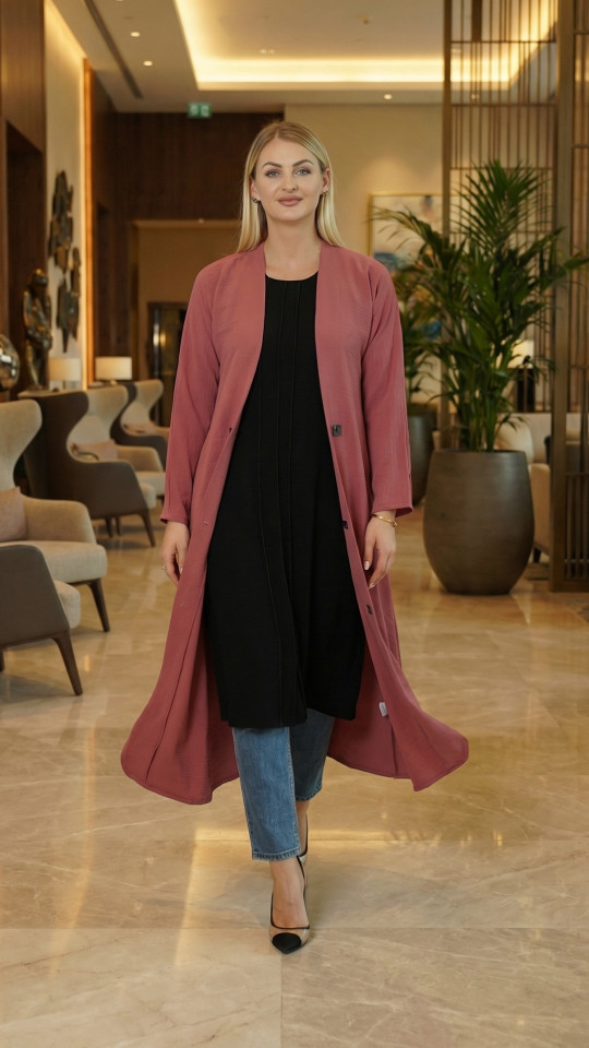 CEY Kurti with a Shrug and Show Buttons on the Front in Puce Pink and Black