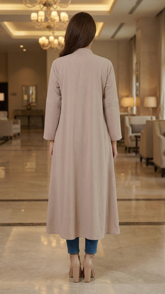 Almond Kurti with Front Show Button and Pleat