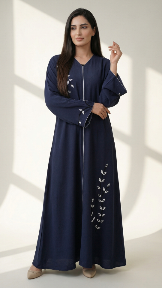 Bulk Zoom Abaya with Crystal Hand Work And Piping in Navy Blue