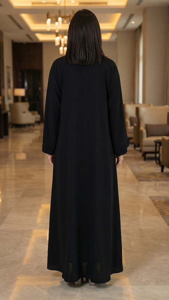 Wholesale Zoom Simple Abaya with Black Crystal Handwork on the Front in Black and Beige