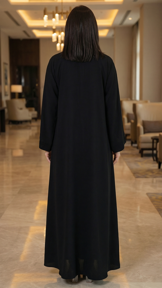 Wholesale Zoom Simple Abaya with Black Crystal Handwork on the Front in Black and Beige