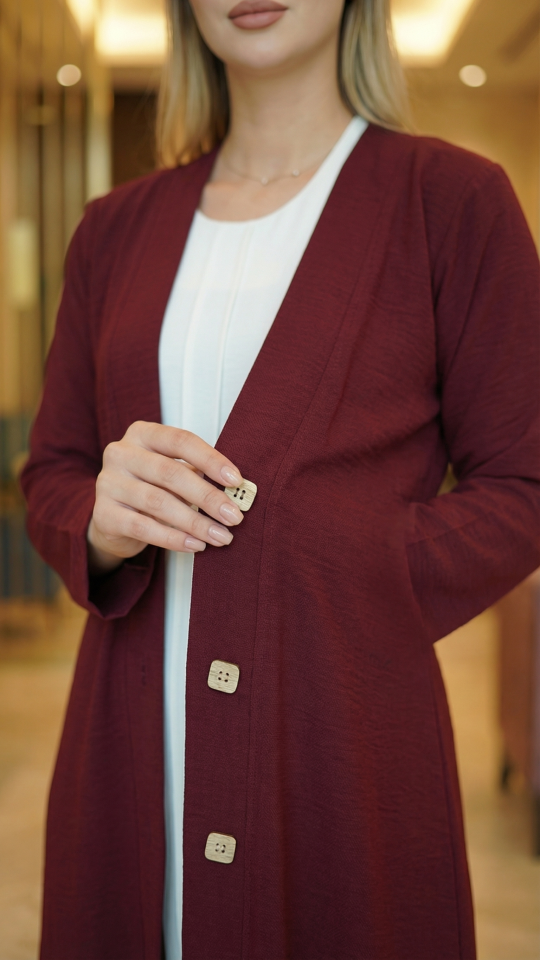 CEY Kurti with a Shrug and Show Buttons on the Front in Maroon and Off white 